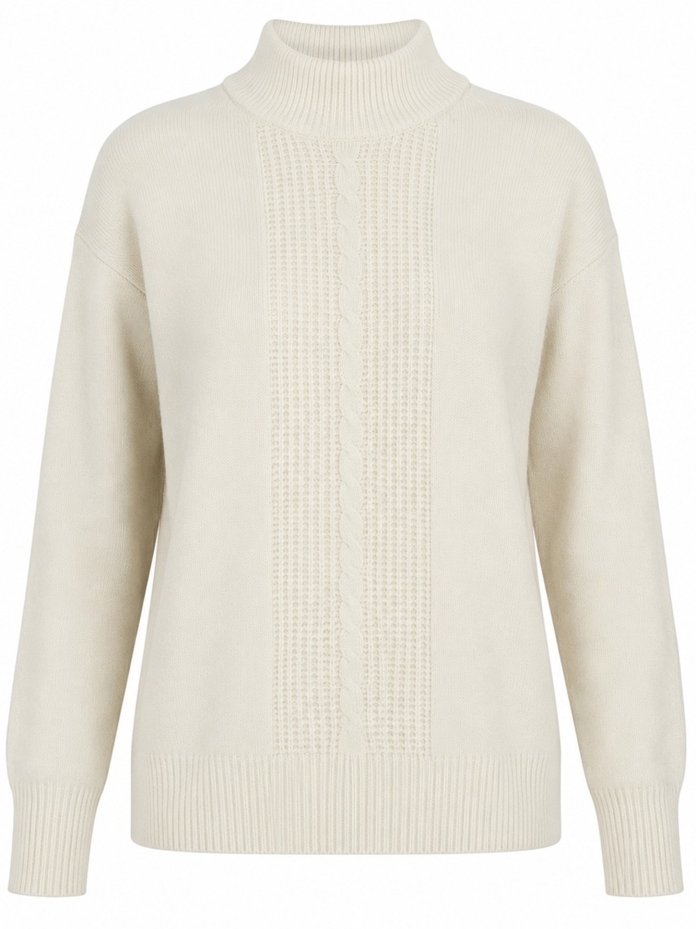 CRYSTAL KOBE | Neutral Ivory Silk Angora Cable Knit Turtleneck Sweater | XL